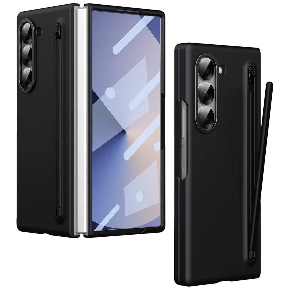 For Samsung Galaxy Z Fold6 5G Case Hard PC Phone Cover with Tempered Glass Film and Stylus - Black - 1