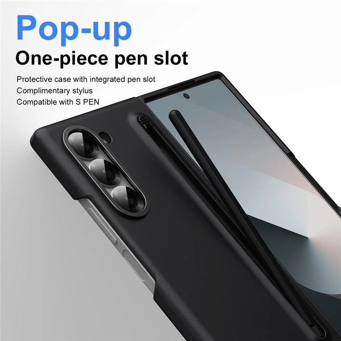 For Samsung Galaxy Z Fold6 5G Case Hard PC Phone Cover with Tempered Glass Film and Stylus - Black - 4