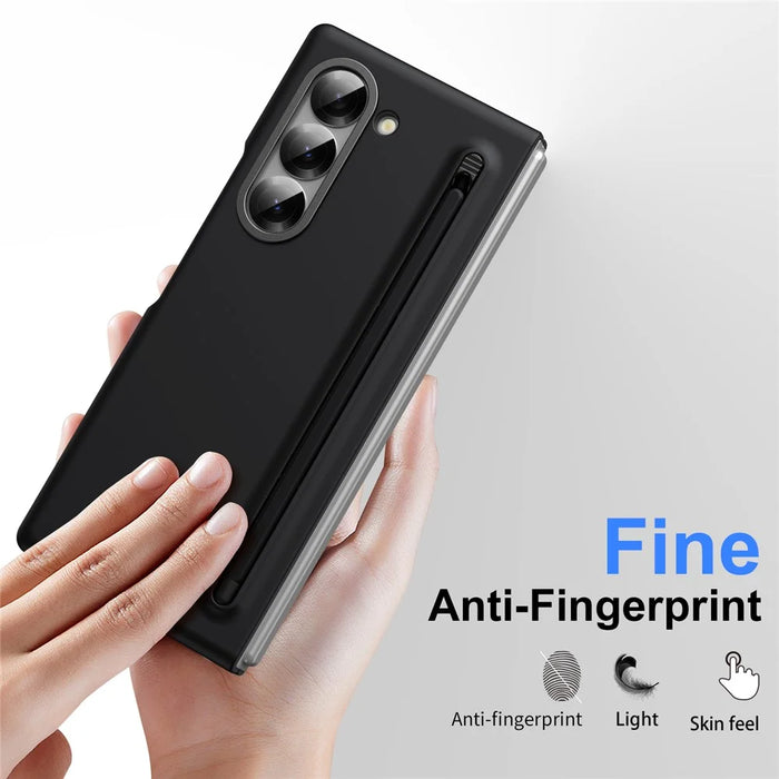 For Samsung Galaxy Z Fold6 5G Case Hard PC Phone Cover with Tempered Glass Film and Stylus - Black - 6