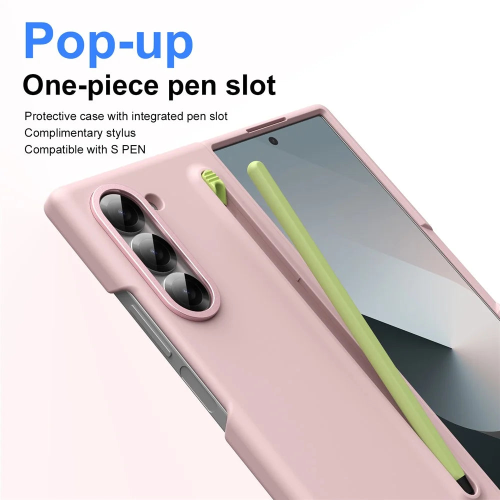 For Samsung Galaxy Z Fold6 5G Case Hard PC Phone Cover with Stylus - Pink - 4