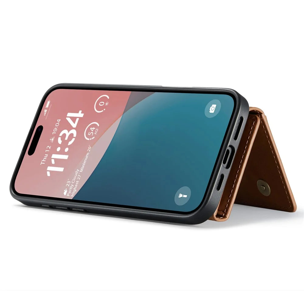 DG.MING M2 Series for iPhone 16 Case PU+PC+TPU Phone Cover Detachable Wallet - Brown - 2