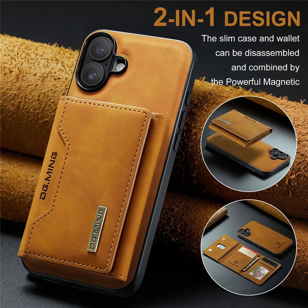 DG.MING M2 Series for iPhone 16 Case PU+PC+TPU Phone Cover Detachable Wallet - Brown - 5