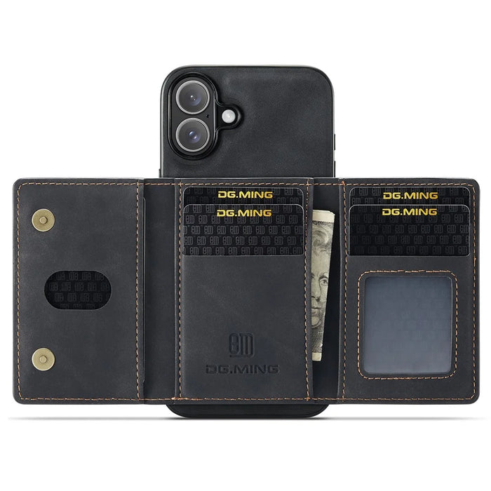 DG.MING M2 Series for iPhone 16 Plus Case PU+PC+TPU Phone Cover Detachable Wallet - Black - 3