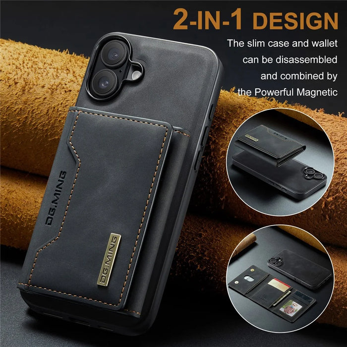 DG.MING M2 Series for iPhone 16 Plus Case PU+PC+TPU Phone Cover Detachable Wallet - Black - 5