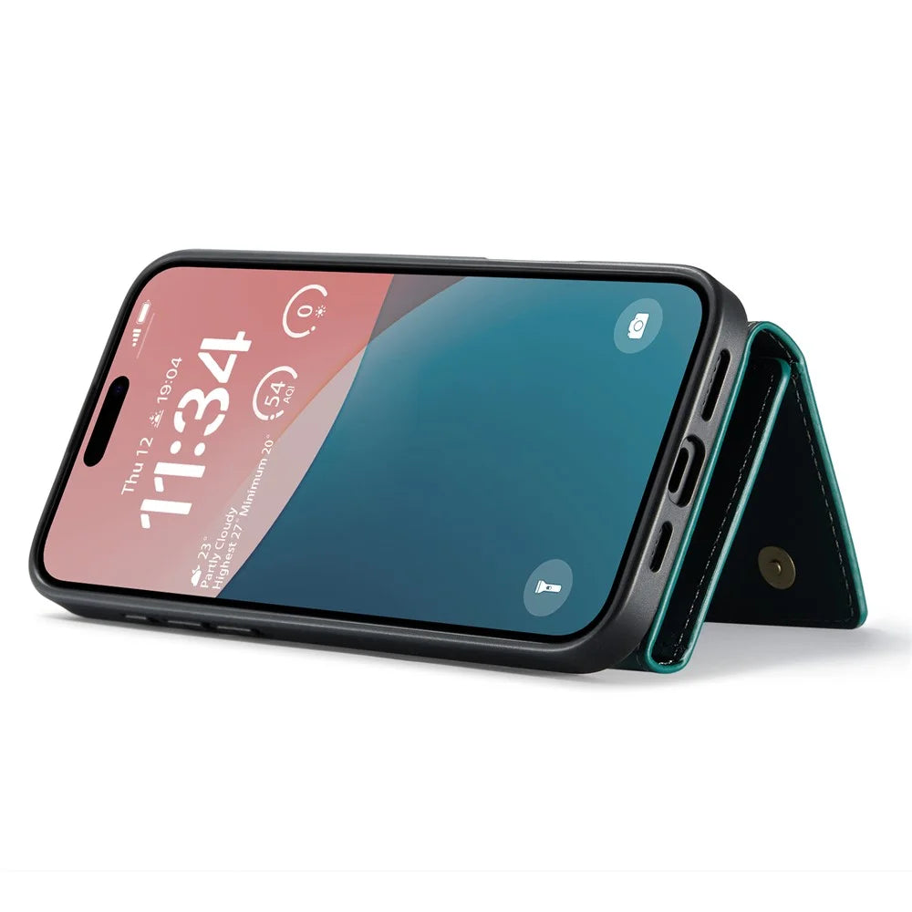 DG.MING M1 Series for iPhone 16 Plus Case Kickstand PU Phone Cover with Detachable Wallet - Green - 2