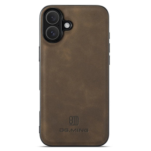 DG.MING For iPhone 16 Plus Case PU Leather+PC+TPU Hybrid Phone Cover - Coffee - 1