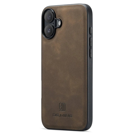 DG.MING For iPhone 16 Plus Case PU Leather+PC+TPU Hybrid Phone Cover - Coffee - 2