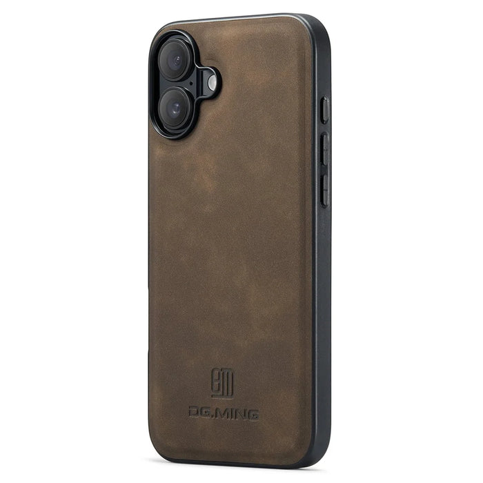 DG.MING For iPhone 16 Plus Case PU Leather+PC+TPU Hybrid Phone Cover - Coffee - 2