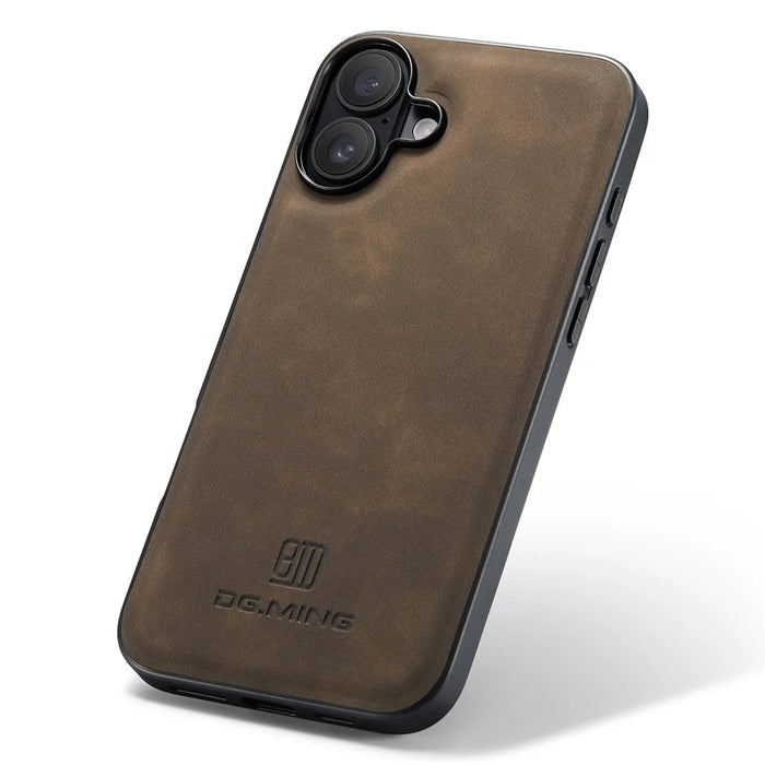 DG.MING For iPhone 16 Plus Case PU Leather+PC+TPU Hybrid Phone Cover - Coffee - 5