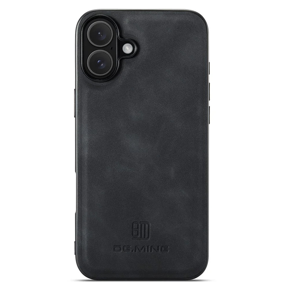 DG.MING For iPhone 16 Case PU Leather+PC+TPU Hybrid Phone Cover - Black - 1