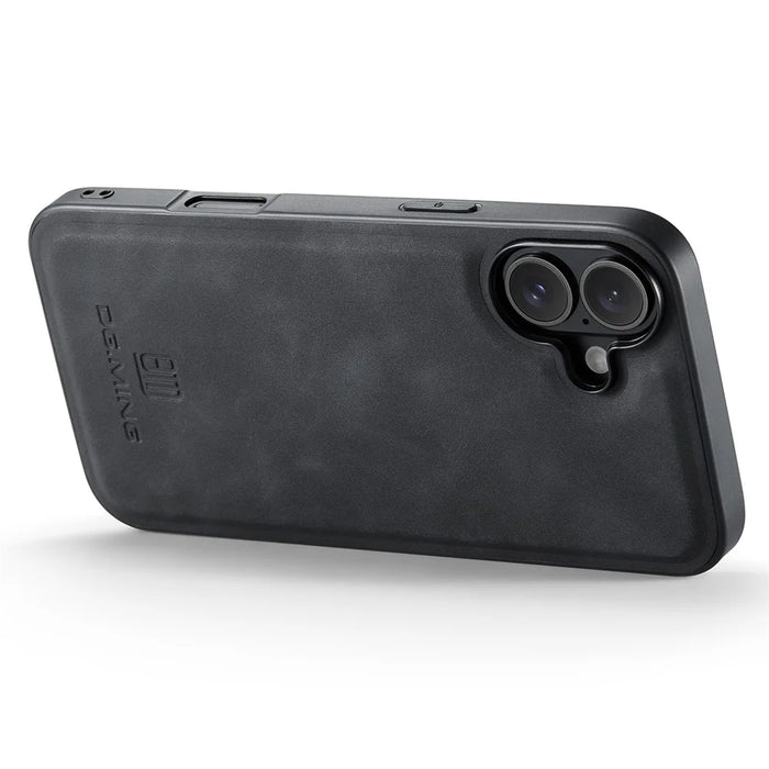 DG.MING For iPhone 16 Case PU Leather+PC+TPU Hybrid Phone Cover - Black - 3