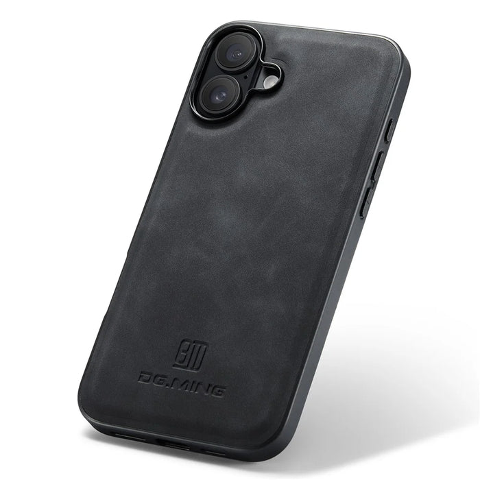DG.MING For iPhone 16 Case PU Leather+PC+TPU Hybrid Phone Cover - Black - 5