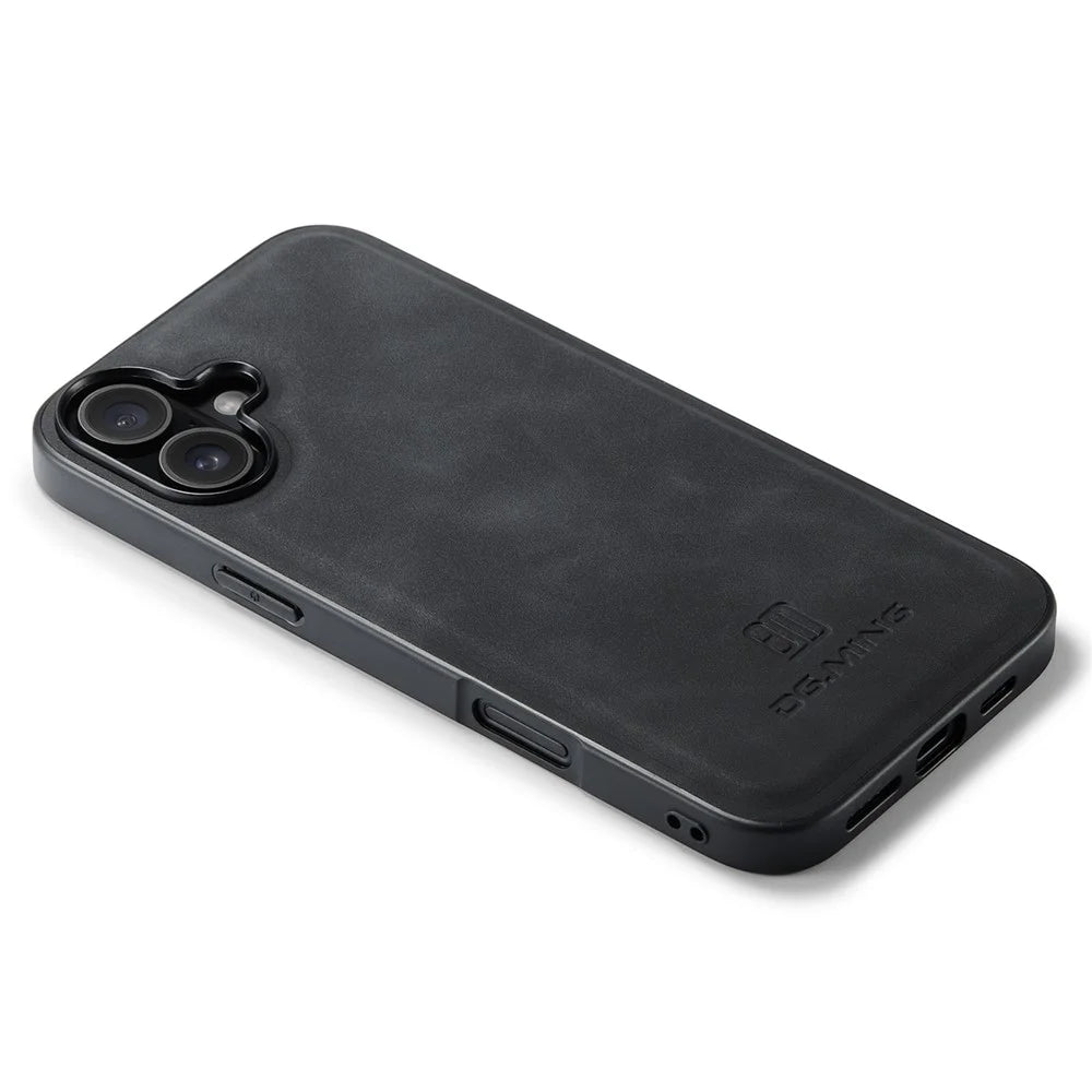 DG.MING For iPhone 16 Case PU Leather+PC+TPU Hybrid Phone Cover - Black - 6