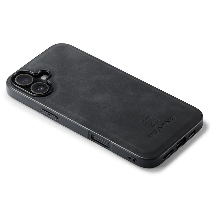 DG.MING For iPhone 16 Case PU Leather+PC+TPU Hybrid Phone Cover - Black - 6