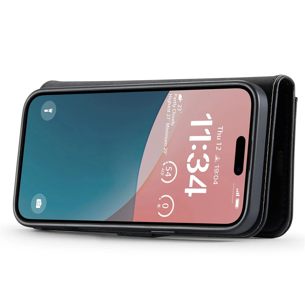 DG.MING for iPhone 16 Plus Case Detachable Split Leather Phone Cover - Black - 3