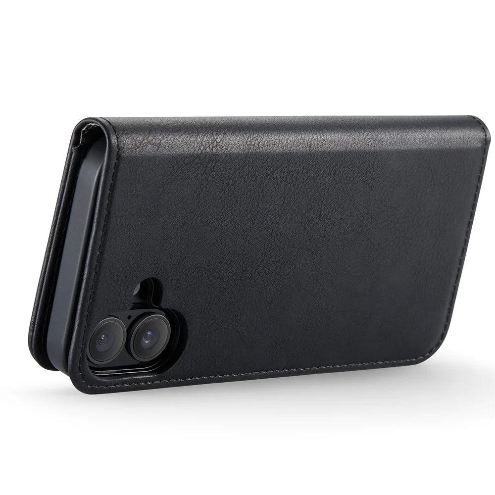 DG.MING for iPhone 16 Plus Case Detachable Split Leather Phone Cover - Black - 4