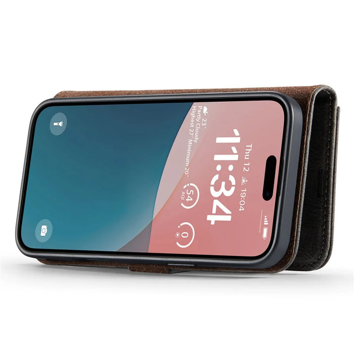 DG.MING for iPhone 16 Case Detachable Split Leather Phone Cover - Grey - 3