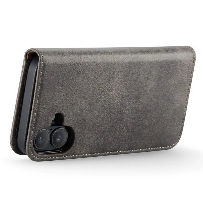 DG.MING for iPhone 16 Case Detachable Split Leather Phone Cover - Grey - 4