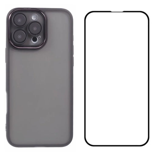 WANLONFENG DKSM Series for iPhone 16 Pro Max TPU Case Electroplated Frame Phone Cover with Tempered Glass - Transparent Black - 1