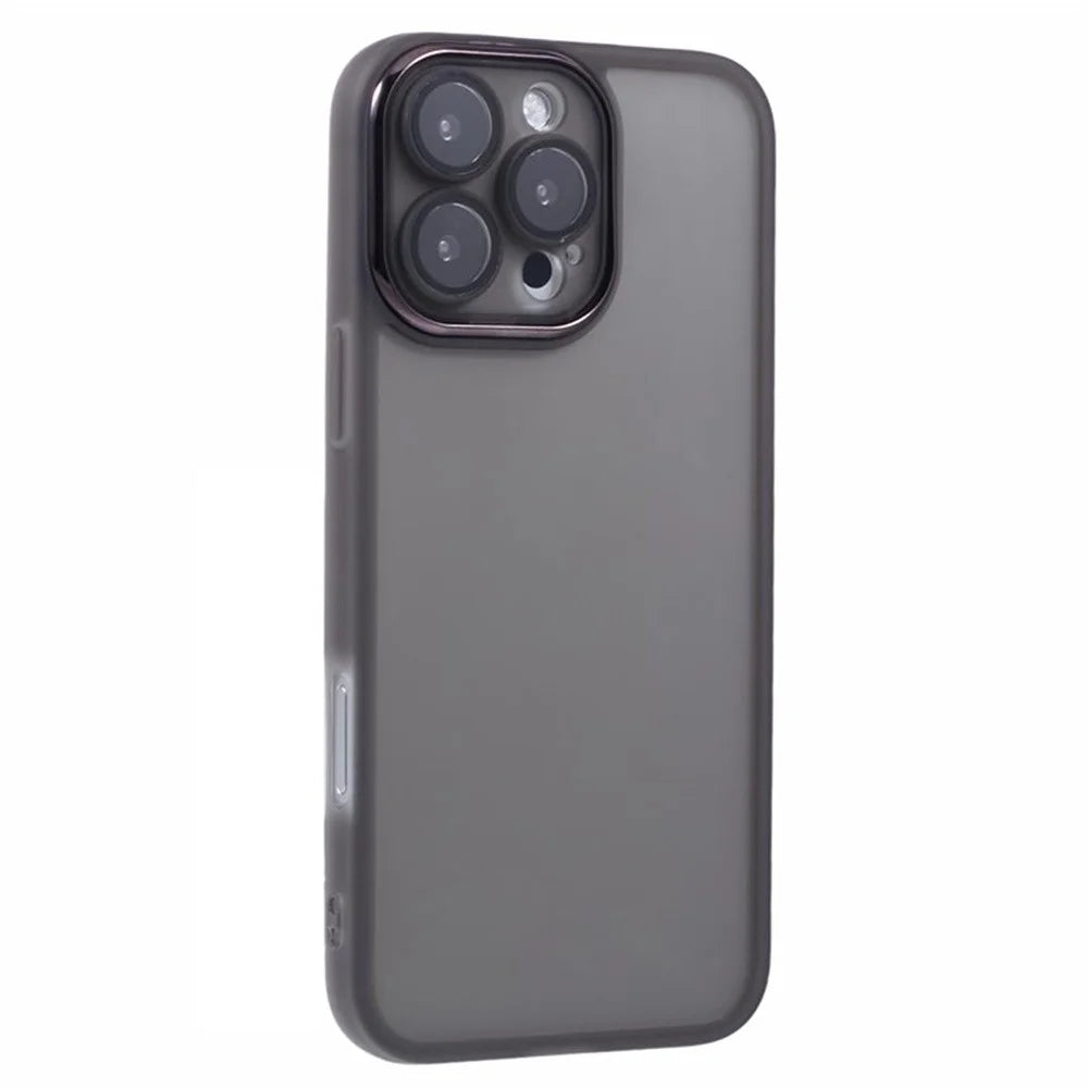 WANLONFENG DKSM Series for iPhone 16 Pro Max TPU Case Electroplated Frame Phone Cover with Tempered Glass - Transparent Black - 2
