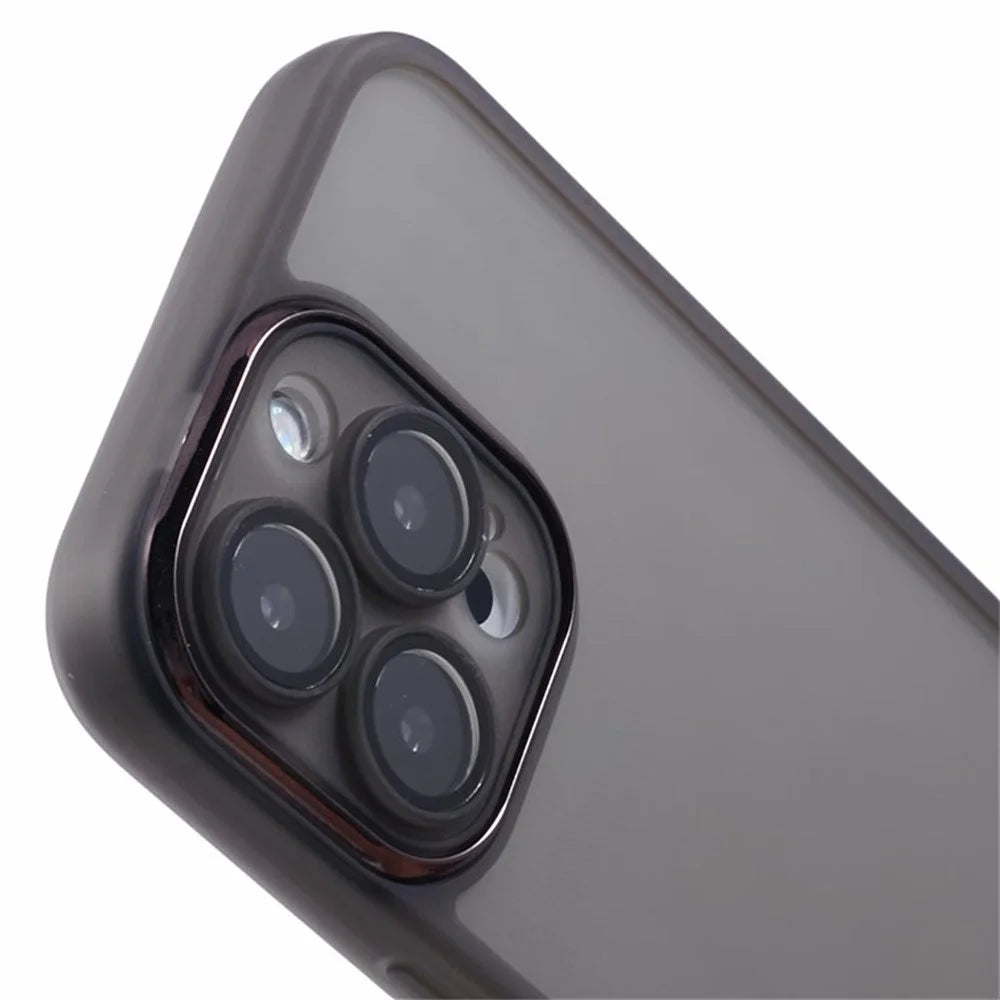 WANLONFENG DKSM Series for iPhone 16 Pro Max TPU Case Electroplated Frame Phone Cover with Tempered Glass - Transparent Black - 6