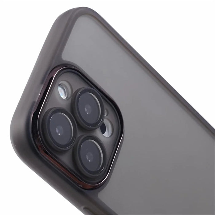 WANLONFENG DKSM Series for iPhone 16 Pro Max TPU Case Electroplated Frame Phone Cover with Tempered Glass - Transparent Black - 6