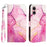 For iPhone 16 Plus Case with Strap Marble Pattern Leather Phone Cover Card Holder  - Pink / Purple / Gold LS001 - 1