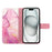 For iPhone 16 Plus Case with Strap Marble Pattern Leather Phone Cover Card Holder  - Pink / Purple / Gold LS001 - 2