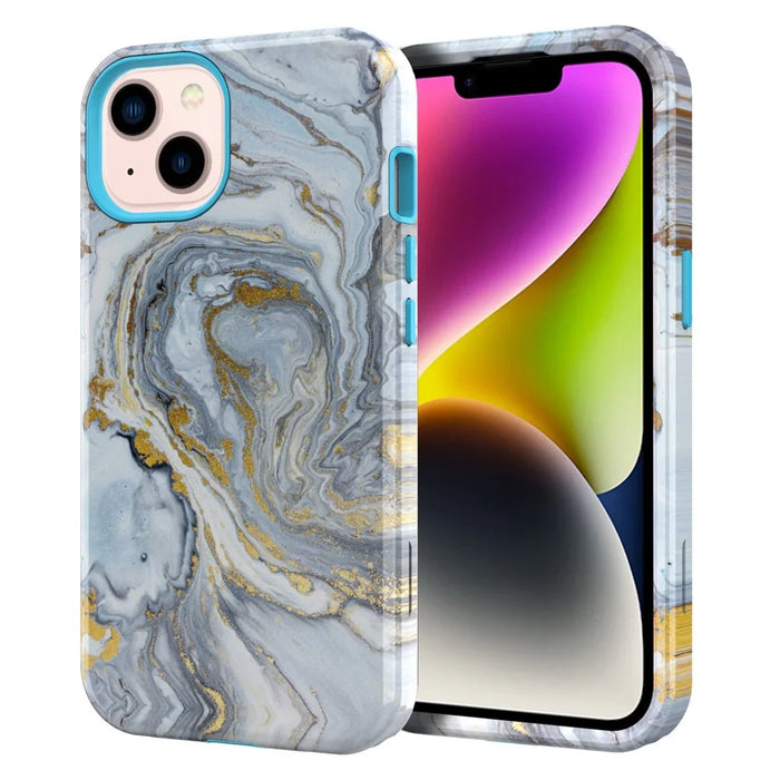 GW03 Phone Case for iPhone 14, Stylish Pattern IMD Hard PC + Soft TPU Shockproof Hybrid Cover - 10022 Marble Pattern - 1