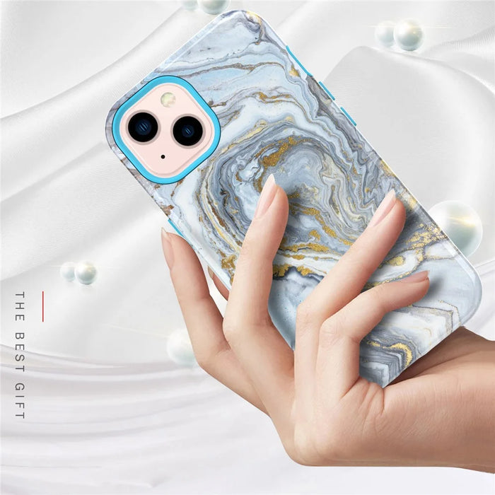 GW03 Phone Case for iPhone 14, Stylish Pattern IMD Hard PC + Soft TPU Shockproof Hybrid Cover - 10022 Marble Pattern - 6