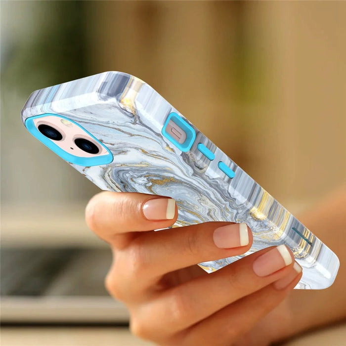 GW03 Phone Case for iPhone 14, Stylish Pattern IMD Hard PC + Soft TPU Shockproof Hybrid Cover - 10022 Marble Pattern - 7