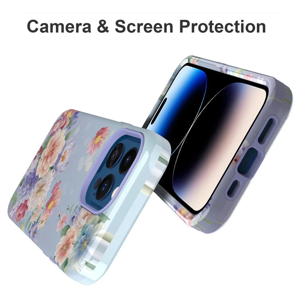 GW03 Hard PC + Soft TPU Hybrid Case for iPhone 14 Pro, Anti-scratch Stylish Pattern IMD Phone Cover Shell - 10046 Flower Pattern - 4