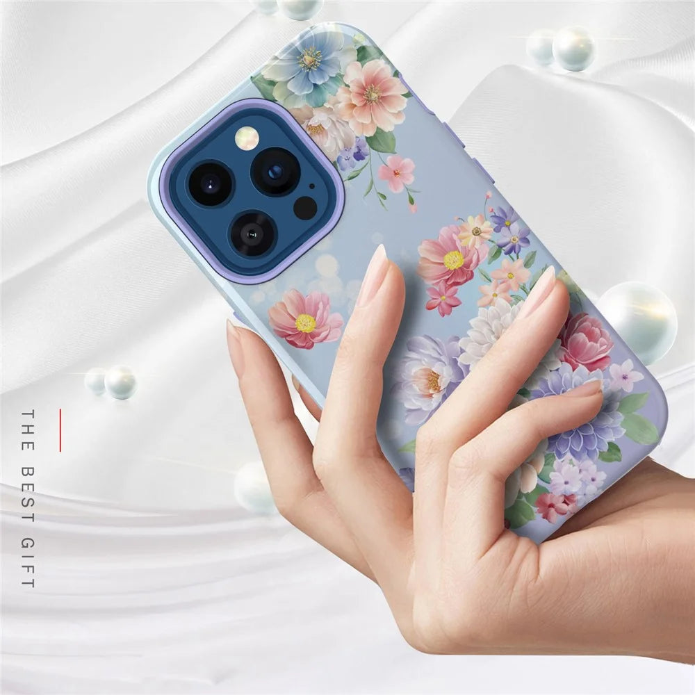 GW03 Hard PC + Soft TPU Hybrid Case for iPhone 14 Pro, Anti-scratch Stylish Pattern IMD Phone Cover Shell - 10046 Flower Pattern - 6