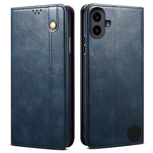 For Nothing CMF Phone 1 Case Crazy Horse Texture Waxy Leather Wallet Stand Cover - Blue - 1