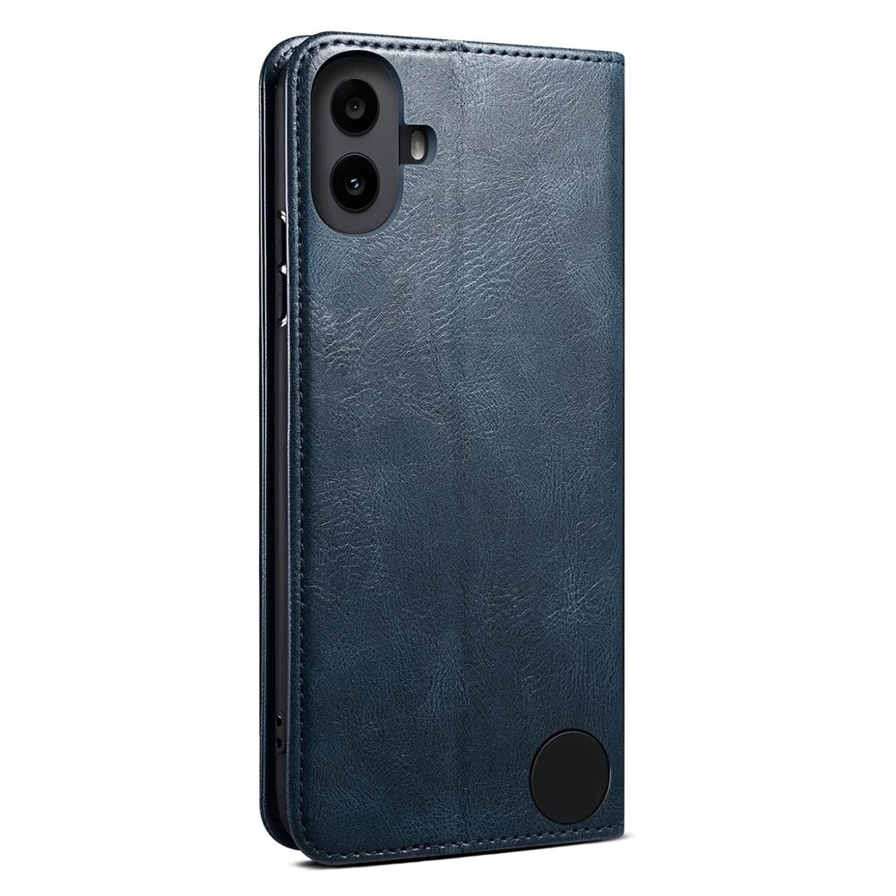 For Nothing CMF Phone 1 Case Crazy Horse Texture Waxy Leather Wallet Stand Cover - Blue - 6