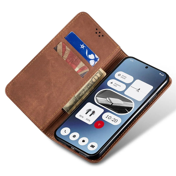 For Nothing CMF Phone 1 Case Jeans Cloth Texture Anti-Scratch Leather Stand Phone Cover - Coffee - 2