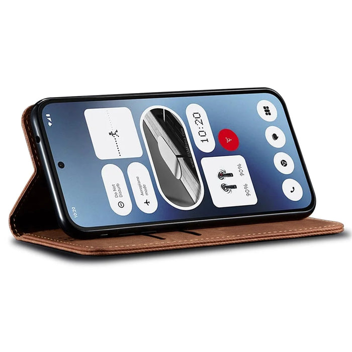 For Nothing CMF Phone 1 Case Jeans Cloth Texture Anti-Scratch Leather Stand Phone Cover - Coffee - 3