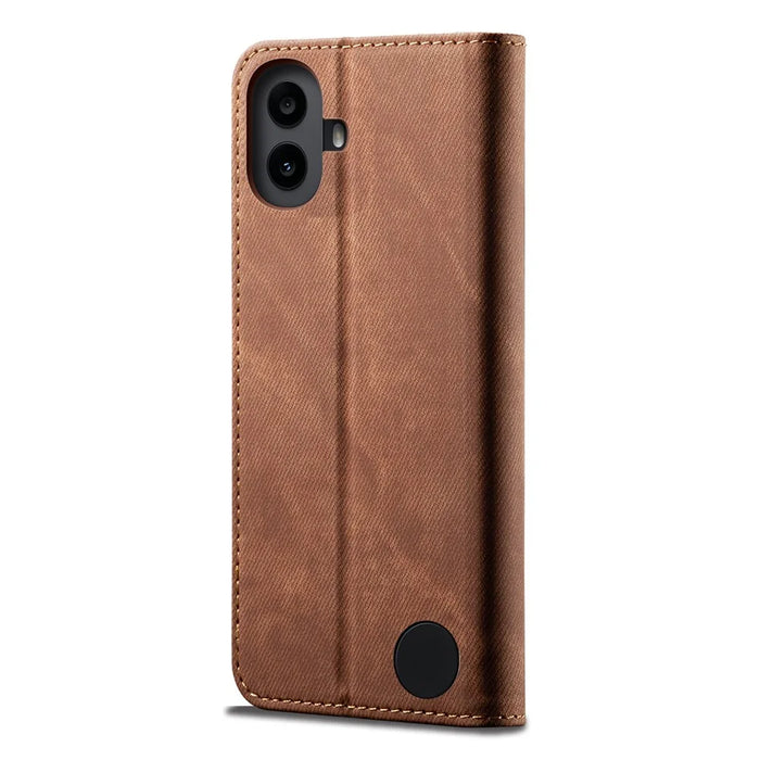 For Nothing CMF Phone 1 Case Jeans Cloth Texture Anti-Scratch Leather Stand Phone Cover - Coffee - 6