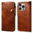 For iPhone 16 Pro Case Waxy Genuine Cow Leather Phone Wallet Shockproof Cover - Brown - 1
