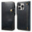 For iPhone 16 Pro Max Case Waxy Genuine Cow Leather Phone Wallet Shockproof Cover - Blue - 1