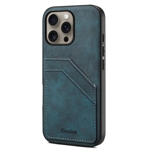 DENIOR For iPhone 16 Pro Max Case Dual Card Slots PU Leather+TPU+PC Phone Cover - Blue - 1