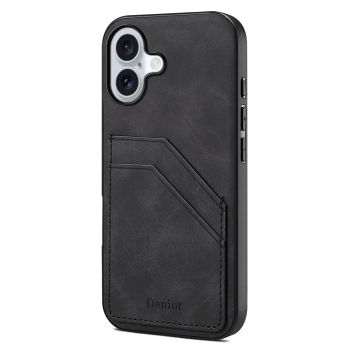 DENIOR For iPhone 16 Plus Case Dual Card Slots PU Leather+TPU+PC Phone Cover - Black - 1