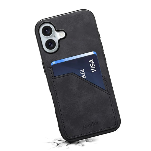 DENIOR For iPhone 16 Plus Case Dual Card Slots PU Leather+TPU+PC Phone Cover - Black - 2