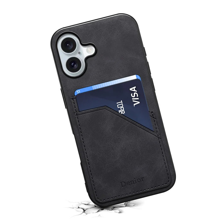 DENIOR For iPhone 16 Plus Case Dual Card Slots PU Leather+TPU+PC Phone Cover - Black - 2