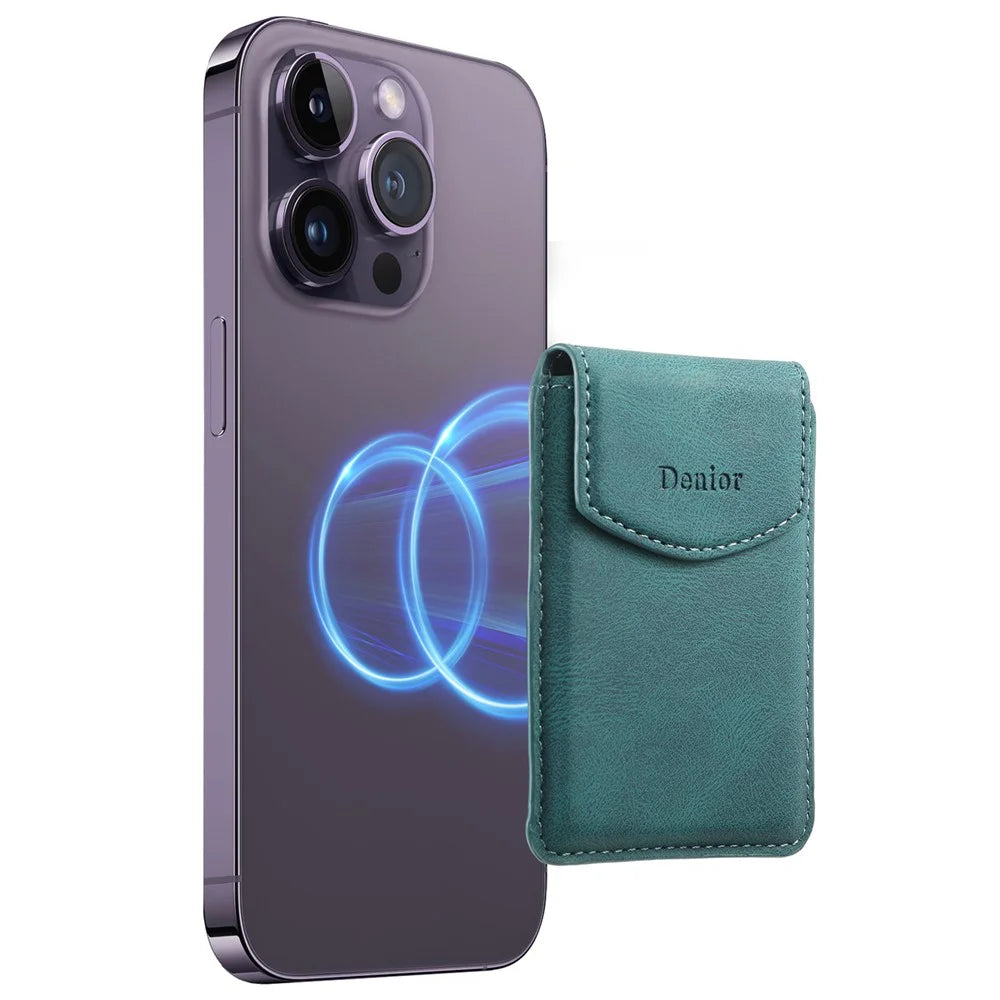 DENIOR V12 Magnetic Card Holder Skin-Touch PU Leather Phone Card Bag - Blue - 1