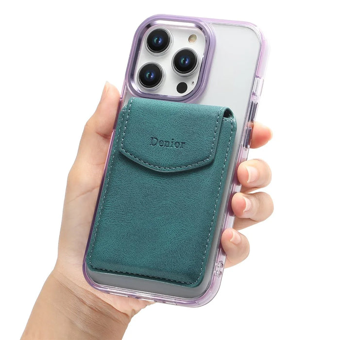 DENIOR V12 Magnetic Card Holder Skin-Touch PU Leather Phone Card Bag - Blue - 3