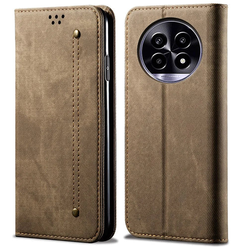 For Realme 13 Pro 5G (Global) / 13 Pro+ 5G (Global) Case Jeans Cloth Texture Anti-Scratch Leather Stand Phone Cover - Khaki - 1