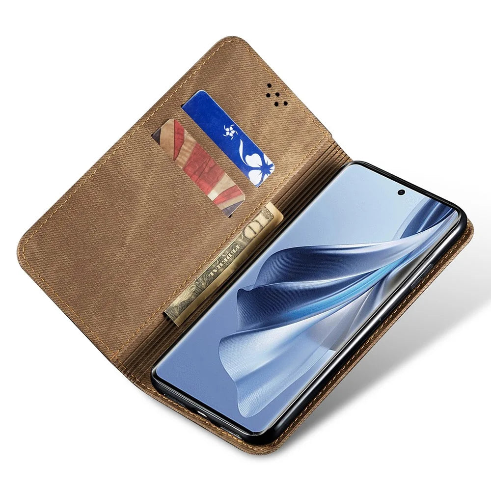 For Realme 13 Pro 5G (Global) / 13 Pro+ 5G (Global) Case Jeans Cloth Texture Anti-Scratch Leather Stand Phone Cover - Khaki - 2
