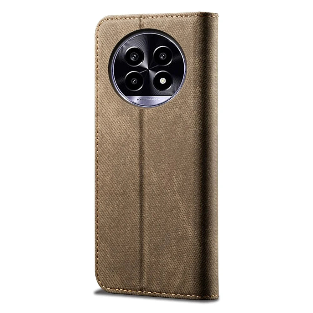 For Realme 13 Pro 5G (Global) / 13 Pro+ 5G (Global) Case Jeans Cloth Texture Anti-Scratch Leather Stand Phone Cover - Khaki - 6
