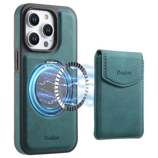 DENIOR D20 For iPhone 15 Pro Max Case Detachable Card Bag Rotary Kickstand Leather+PC+TPU Cover - Blue - 1